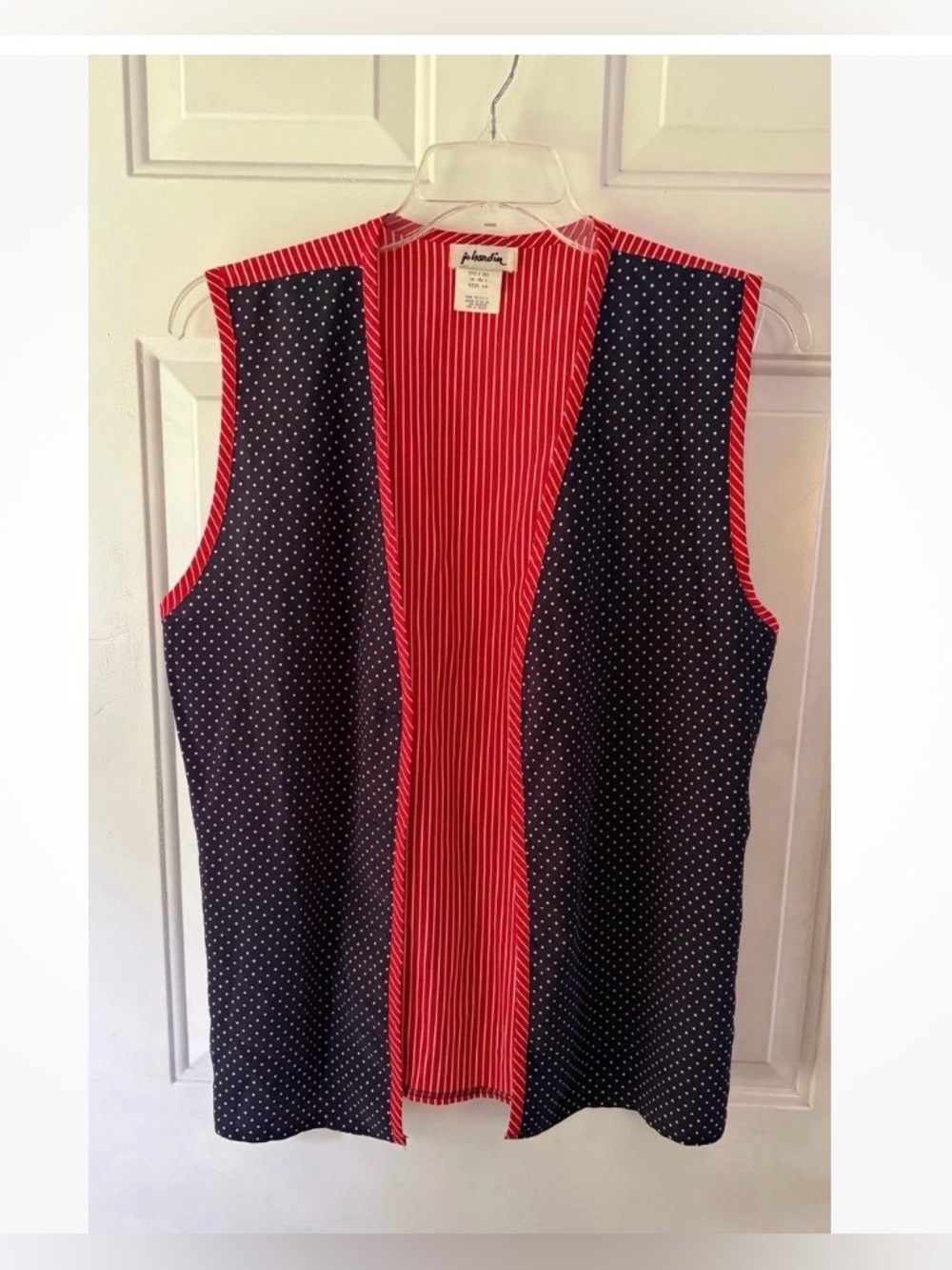 Vintage Jo Hardin Red White Blue Stripe Polka Dot Vest Size 10 Made In USA Rare